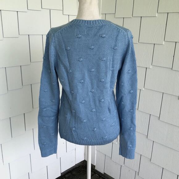 Lucky Brand Women's Blue Ribbed Knit Bobble Crew Neck Pull Over Sweater - Picture 3 of 3